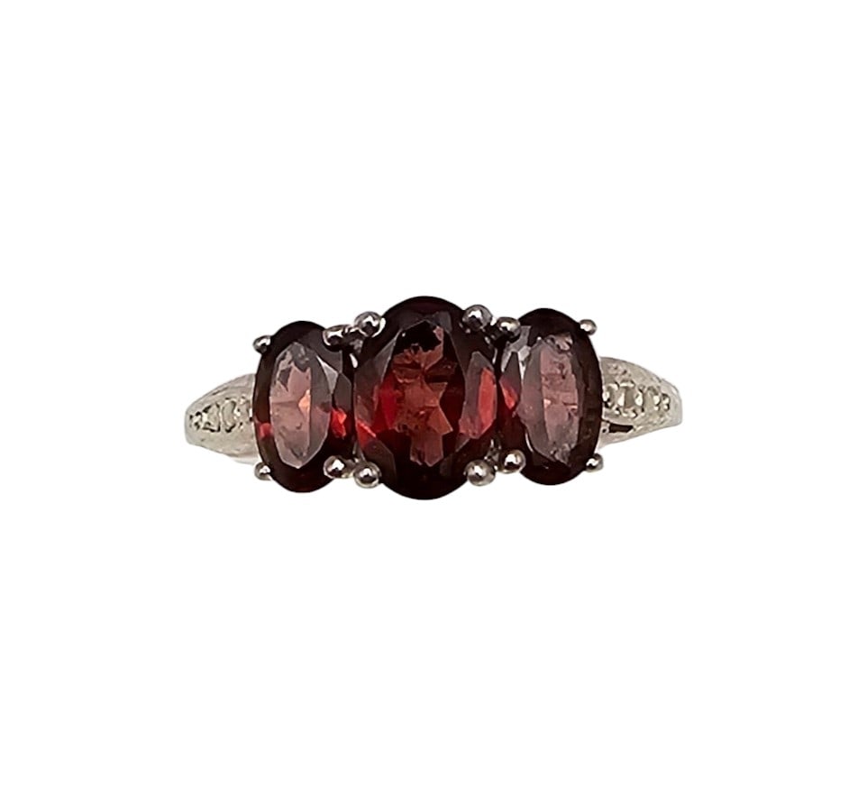 Garnet Sterling Silver Cocktail Ring Size 6.5 1.7 G G (1 of 3)