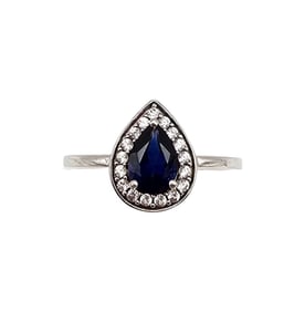 JWBR Diamond Sapphire Sterling Silver Cocktail Ring Size 6.75 2.1 G