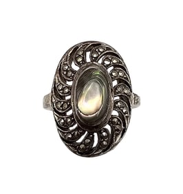 ND Abalone Marcasite Sterling Silver Ring Size 5.75 5.6 G