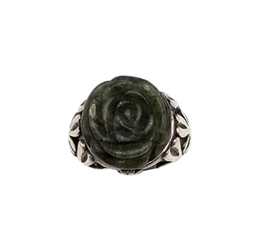 Ireland Carved Moss Agate Sterling Silver Ring Size 6.9 G