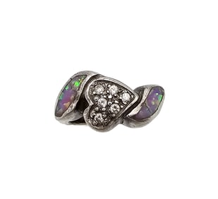 Lab Opal Rhinestone Sterling Silver Cocktail Ring Size 3.25 4.6 G