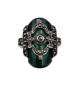 Marcasite Natural Stone Sterling Silver Ring Size 5.5 6.6 G