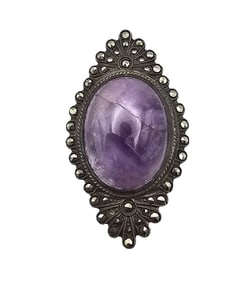 Amethyst Marcasite Sterling Silver Ring Size 4.5 8.5 G
