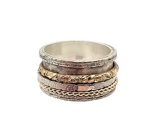 Sterling Silver 2 Tone Spinner Ring Size 8.5 10 G