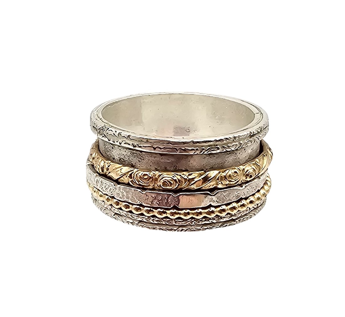 Sterling Silver 2 Tone Spinner Ring Size 8.5 10 G (1 of 3)