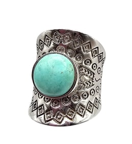FD Turquoise Sterling Silver Stamped Ring Size 7.5 12.7 G