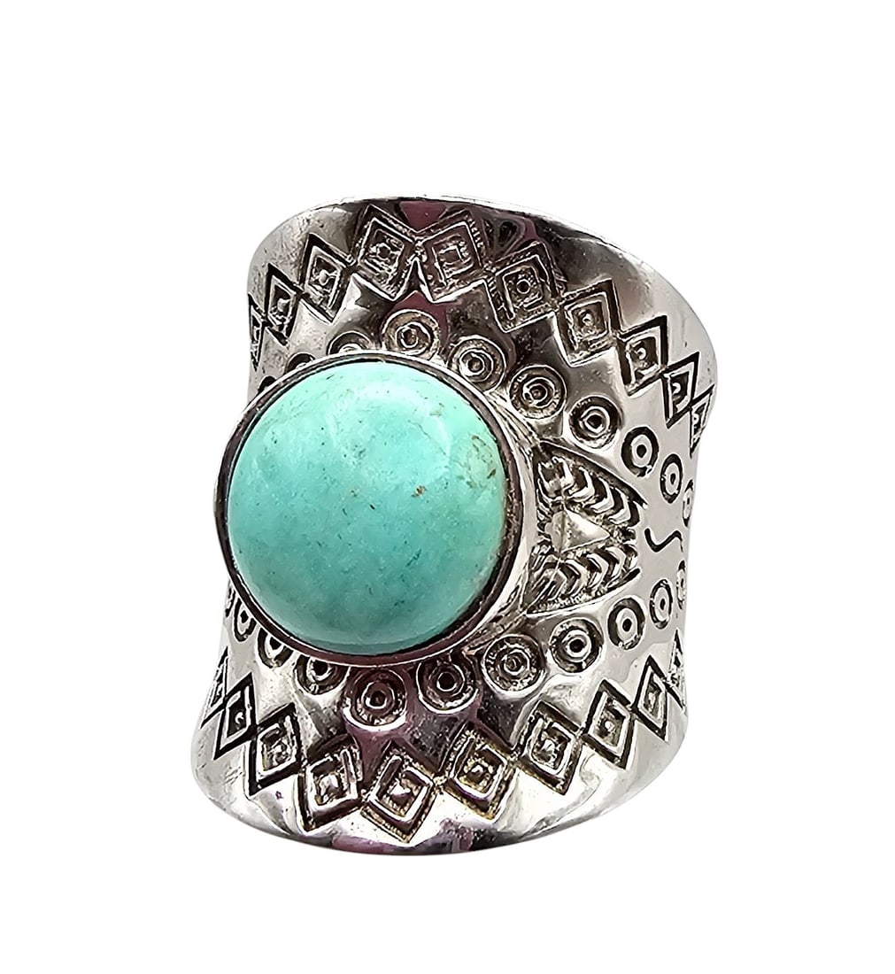 FD Turquoise Sterling Silver Stamped Ring Size 7.5 12.7 G (1 of 3)