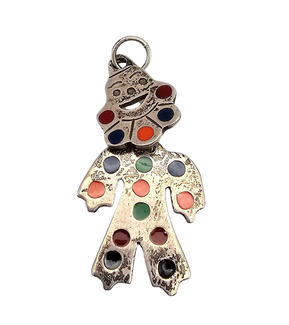 Enamel Sterling Silver Moving Clown Pendant 7.3 G (1 of 3)