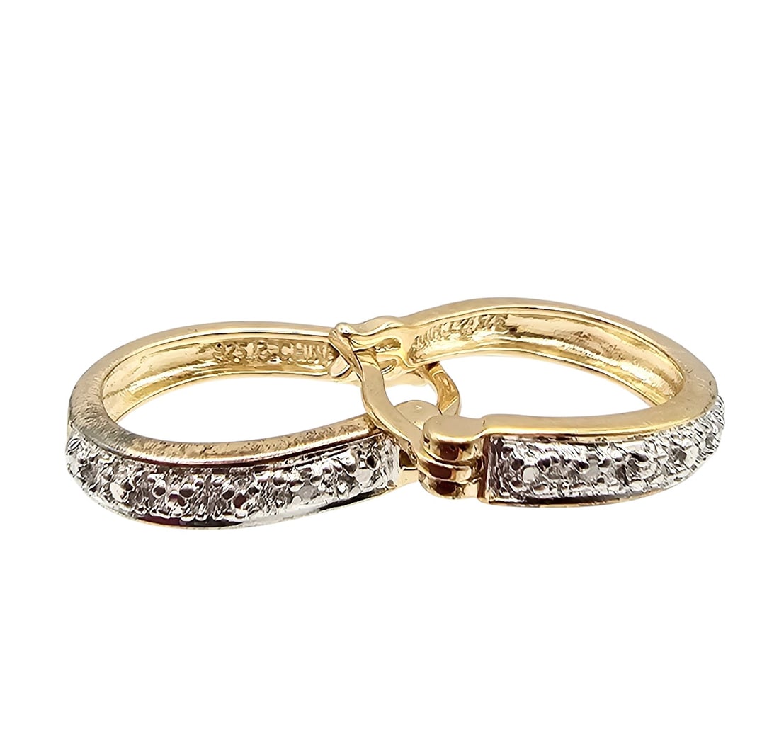 Ross Simons Diamond Gold Over Sterling Silver Hoop Earrings 3.3 G (1 of 3)