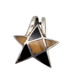 SX Tiger's Eye Onyx Sterling Silver Star Pendant 6.2 G