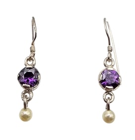 Rhinestone Sterling Silver Drop Dangle Earrings 2.8 G