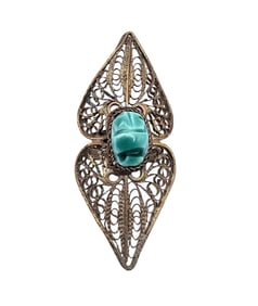 Carved Scarab Sterling Silver Egyptian Revival Ring Size 6 8.2 G
