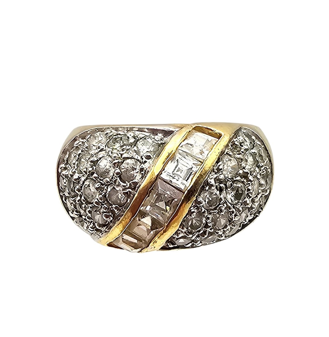 Rhinestone Gold Over Sterling Silver Cocktail Ring Size 7.75 7.8 G: Rhinestone Gold Over Sterling Silver Cocktail Ring Size 7.75 7.8 G