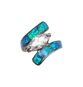 NF Opal Rhinestone Sterling Silver Ring Size 5.5 4.7 G