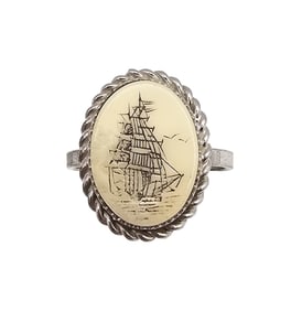 Scrimshaw Sterling Silver Ring Size 6 2.7 G