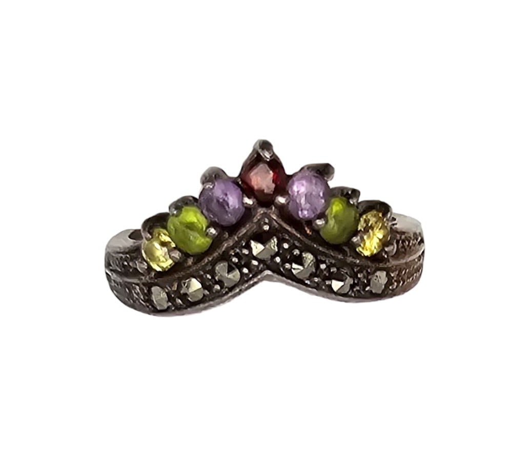 Multi Gemstone Sterling Silver Cocktail Ring Size 5.5 3.2 G (1 of 3)