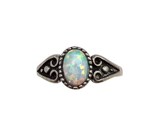 Opal Sterling Silver Cocktail Ring Size 5 1.9 G