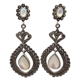 Mother Of Pearl Sterling Silver Drop Dangle Earrings 19.2 G