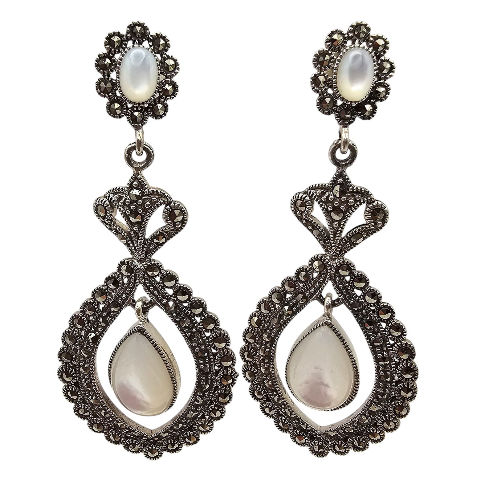 Mother Of Pearl Sterling Silver Drop Dangle Earrings 19.2 G (1 of 3)