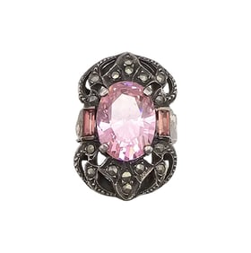 Rhinestone Marcasite Sterling Silver Cocktail Ring Size 5.5 8.5 G