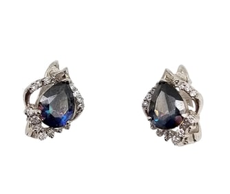 Rhinestone Sterling Silver Earrings 4.7 G