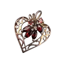 Rhinestone Sterling Silver Heart Pendant 3.4 G