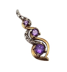 Amethyst Diamond Gold Over Sterling Silver Pendant 0.9 G