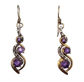 Amethyst Diamond Gold Over Sterling Silver Earrings 2.6 G