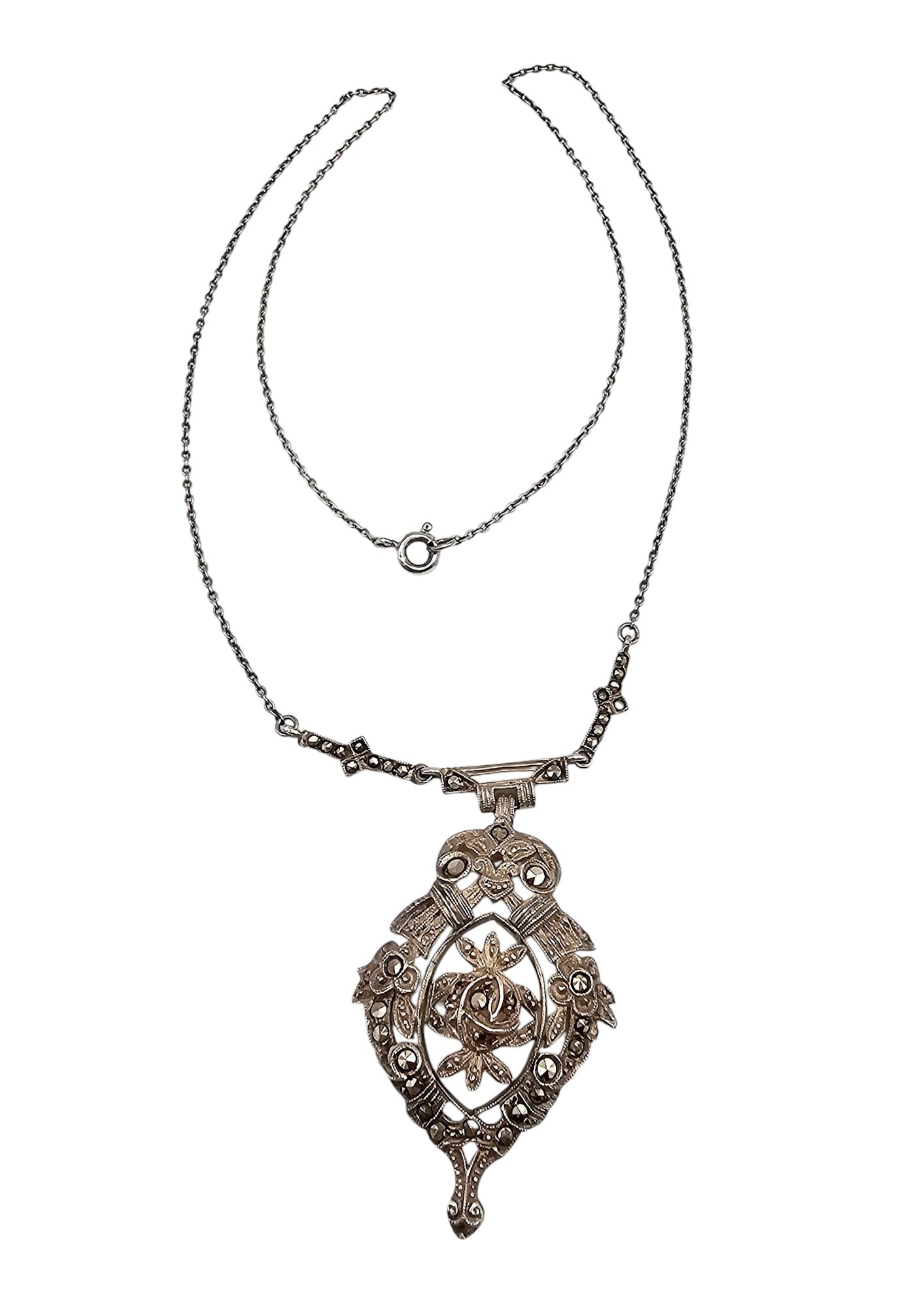 Vintage Marcasite Sterling Silver Necklace 8.3 G: Vintage Marcasite Sterling Silver Necklace 8.3 G