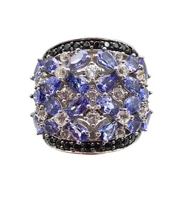 Rhinestone Sterling Silver Cocktail Ring Size 7.25 12.2 G