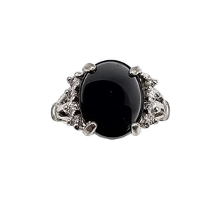 Lind Onyx Sterling Silver Cocktail Ring Size 6.5 4.2 G