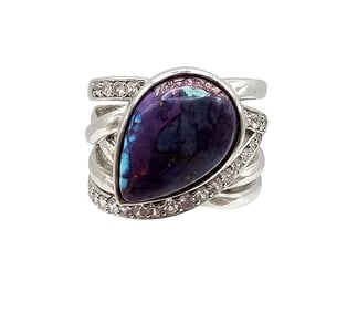 Signed Diamond Natural Stone Sterling Silver Ring Size 7.5 11.4 G