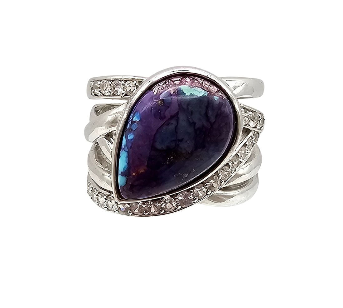 Signed Diamond Natural Stone Sterling Silver Ring Size 7.5 11.4 G (1 of 3)