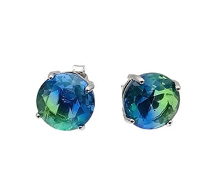 Blue Green Rhinestone Sterling Silver Earrings 1.4 G