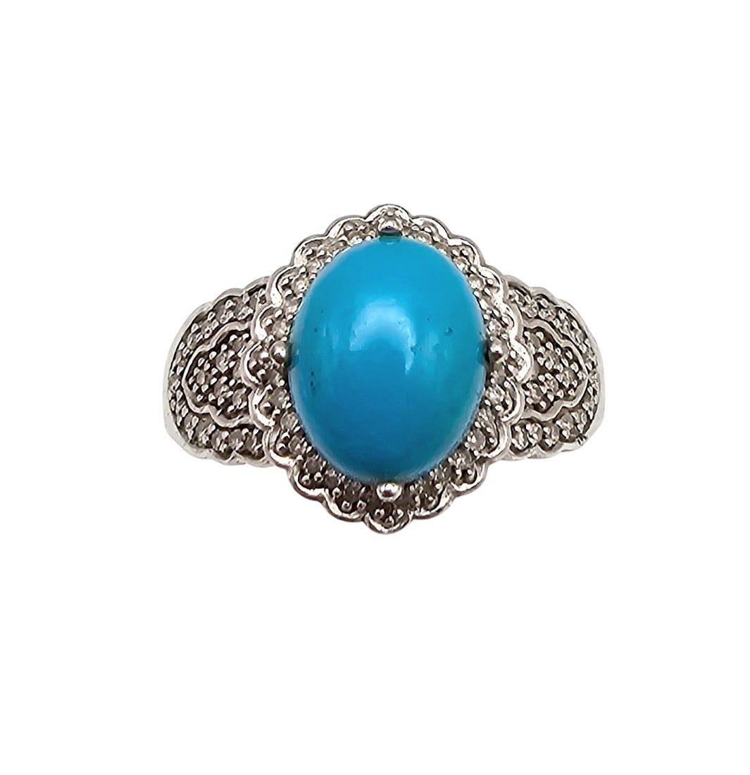 EA Diamond Turquoise Sterling Silver Cocktail Ring Size 6.75 3.9 G (1 of 3)