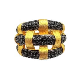 Rhinestone Gold Over Sterling Silver Cocktail Ring Size 6.75 9.2 G