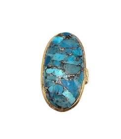 NI B? Turquoise Gold Over Sterling Silver Ring Size 7.5 9.3 G