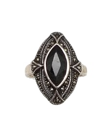 Judith Jack Marcasite Onyx Sterling Silver Ring Size 8.25 7.2 G