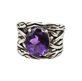 BH Amethyst Sterling Silver Cocktail Ring Size 6.5 15.2 G