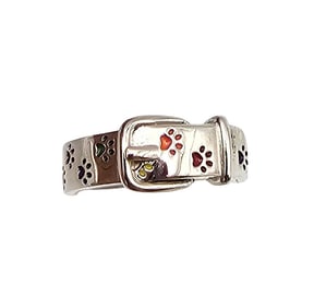 Betty SC Enamel Sterling Silver Pet Paw Belt Ring Size 7.5 5.6 G