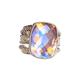 Signed Tourmaline Sterling Silver Cocktail Ring Size 6.75 15.6 G