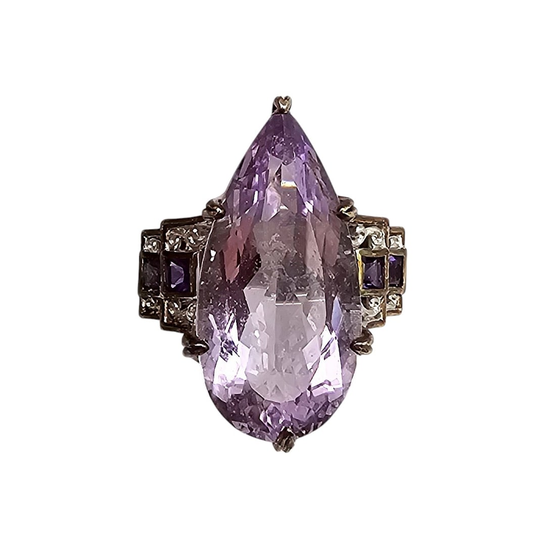 NH Amethyst Gold Over Sterling Silver Cocktail Ring Size 7.75 15.4 G (1 of 4)