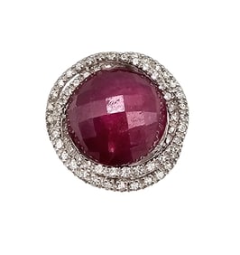 NF White Topaz Ruby Sterling Silver Cocktail Ring Size 6.5 14.4 G