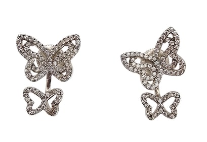 Rhinestone Sterling Silver Butterfly Earrings 4.8 G
