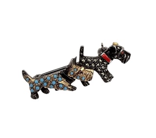 Vintage Germany Rhinestone Enamel Sterling Silver Dog Pin 3.8 G