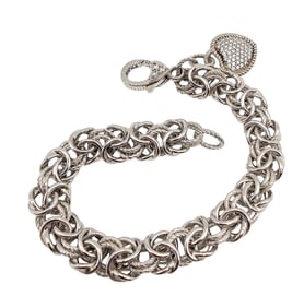 Italy Cubic Zirconia Sterling Silver Byzantine Chain Bracelet 20.2 G