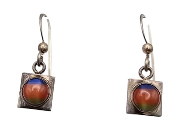 Cat Eye Sterling Silver Drop Dangle Earrings 3.1 G