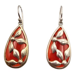 Carnelian Sterling Silver Drop Dangle Earrings 6.4 G