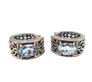 Ross Simons Topaz Sterling Silver Hoop Earrings 6.3 G