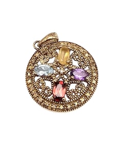 Multi Gemstone Gold Over Sterling Silver Pendant 2.8 G